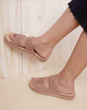 DressBerry Women Nude-Coloured Textured Open Toe Flats With Laser Cuts