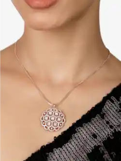 Zaveri Pearls Rose Gold-Plated Circular Cubic Zirconia Studded Pendant with Chain