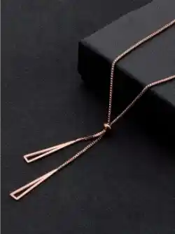 Rose Gold-Plated Stainless Steel Geometric Tassel Pendant & Chain
