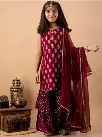 BAESD Girls Ethnic motifs Printed Regular Gotta Patti Kurta