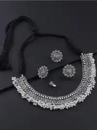 Yellow Chimes Oxidized Silver-Plated Choker Jewellery Set