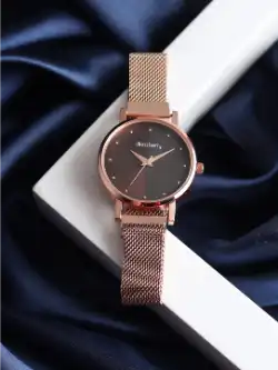 DressBerry Women Black Dial & Rose Gold-Plated Bracelet Style Straps Analogue Watch