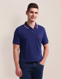 U.S. POLO ASSN.  Men Striped Polo Neck Pure Cotton Purple T-Shirt