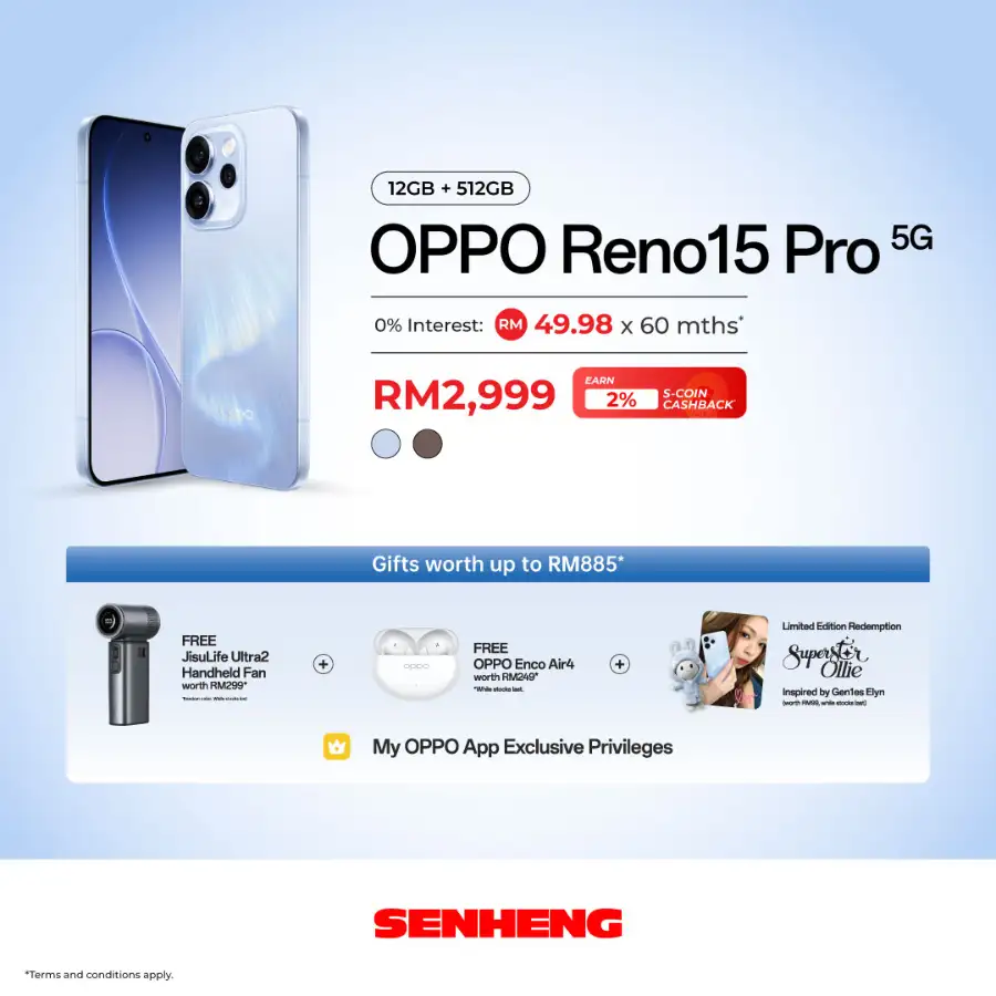 Get the OPPO Reno15 Pro 5G with Free Gifts worth RM885