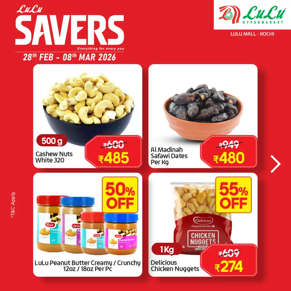 Lulu Savers Kochi Offers: Up to 65% Off on Cookware & Groceries | Valid Feb 28 - Mar 08