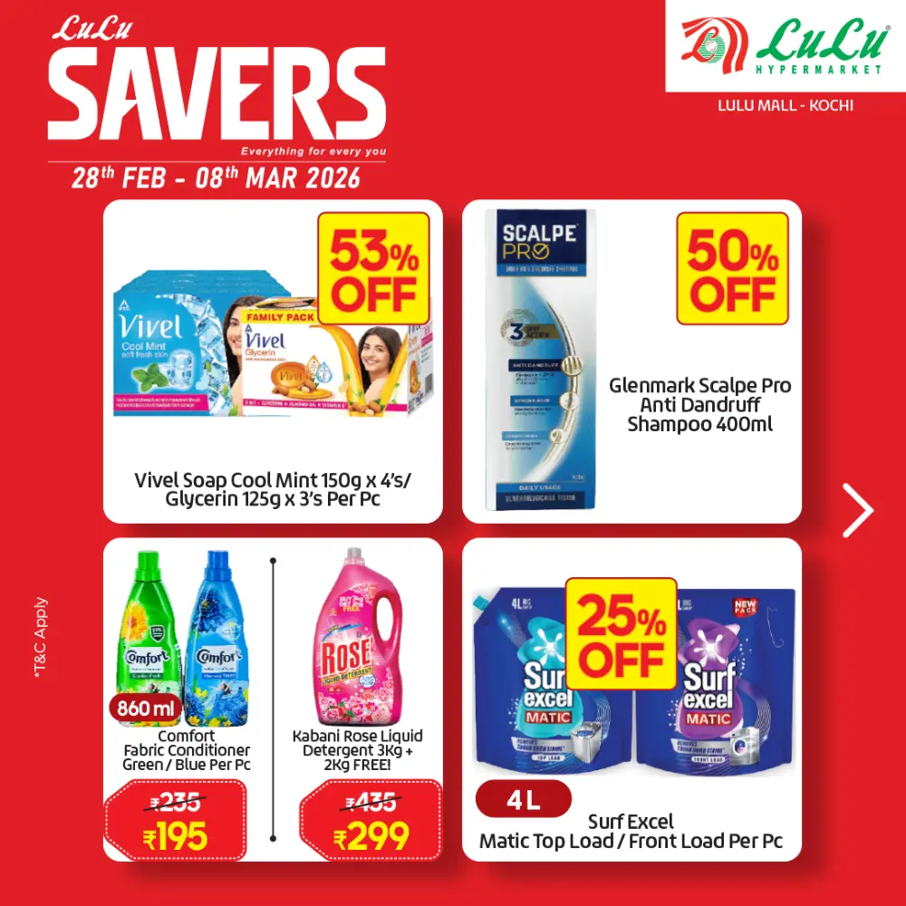 Lulu Savers Kochi Offers: Up to 65% Off on Cookware & Groceries | Valid Feb 28 - Mar 08