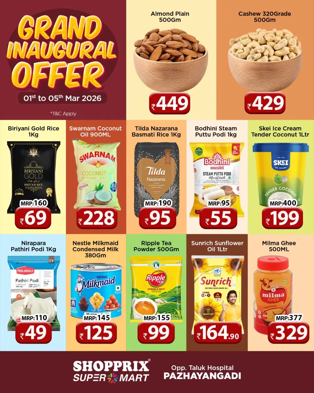 Grand Inaugural Offer | Shopprix Super Mart Pazhayangadi | Valid till 05 Mar 2026
