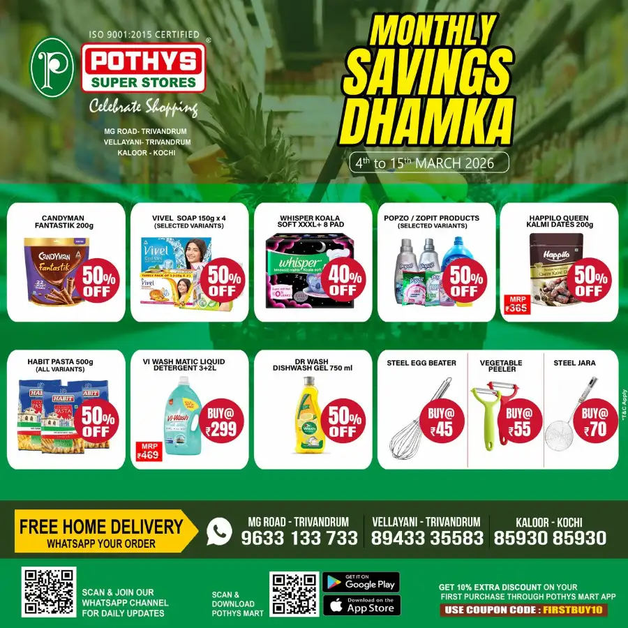 Monthly Savings Dhamka | Pothys Super Stores Trivandrum & Kochi | Ends 15th March