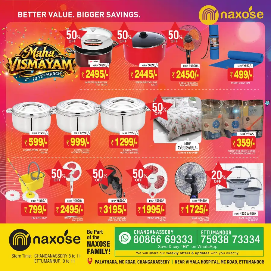 Maha Vismayam Sale: Naxose Ettumanoor & Changanassery | Ends Mar 13