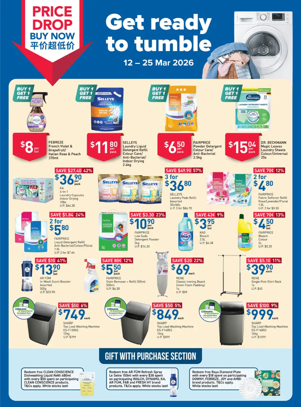 BOGO Laundry Deals & Sharp Washing Machine Offers | FairPrice Singapore | Ends 25 Mar