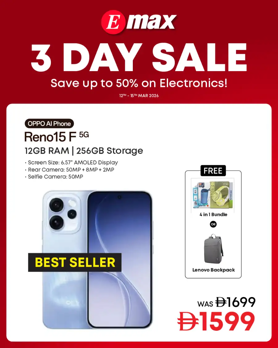Emax UAE 3 Day Sale | OPPO Reno15 F 5G Offer | Ends Sunday