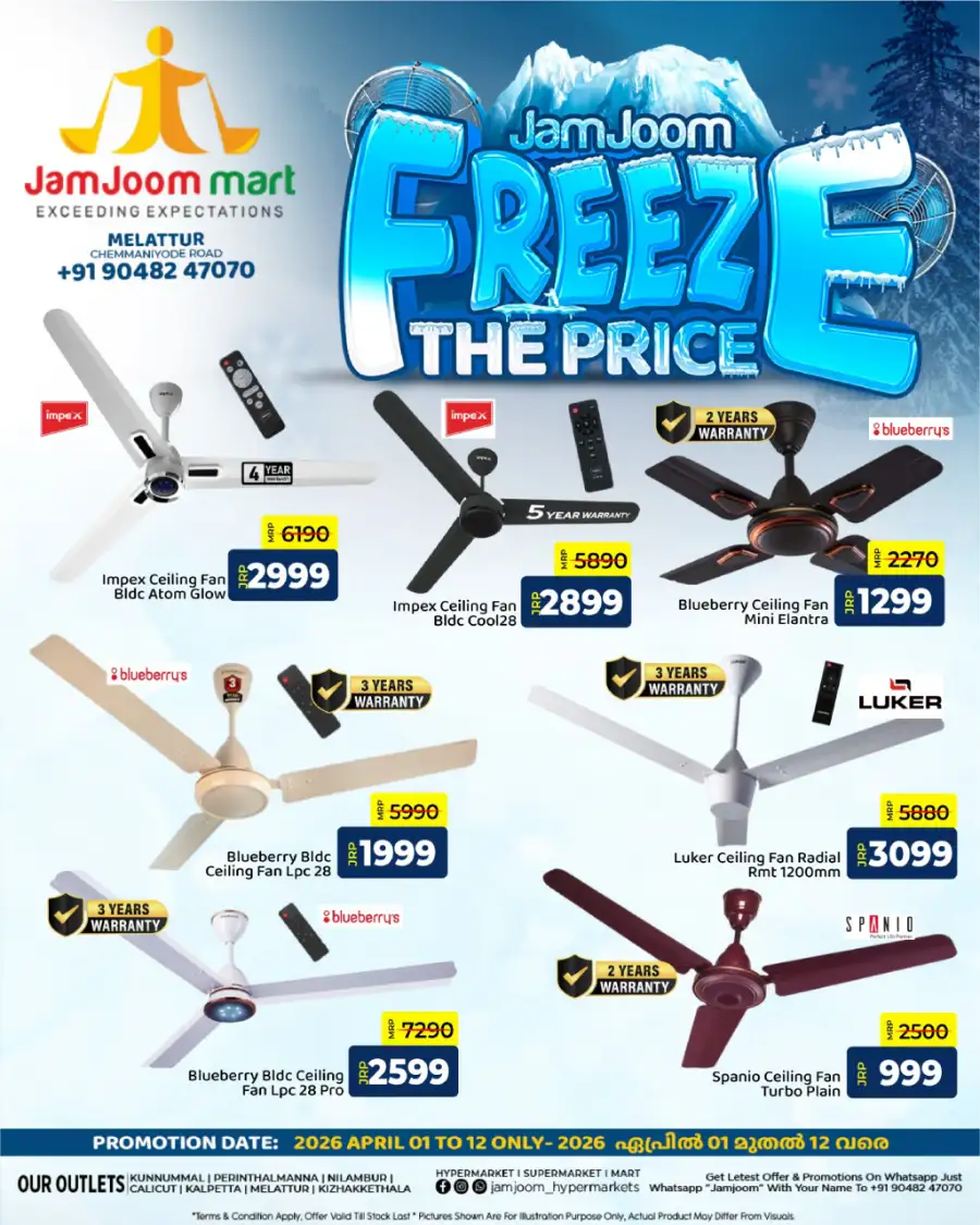 JamJoom Mart Melattur | Freeze The Price Sale: Ceiling Fan Offers April 2026