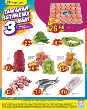 TF Value-Mart Malaysia 3 Days Special | Ends Sunday In TF Value Mart Kuala Lumpur,Labuan,Putrajaya,Johor,Kedah,Kelantan,Malacca,Negeri Sembilan,Pahang,Penang,Perak,Perlis,Sabah,Sarawak,Selangor,Terengganu