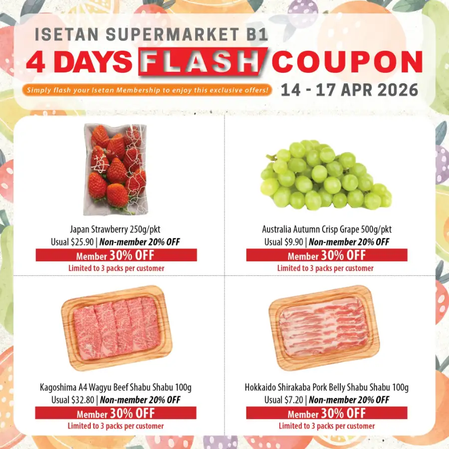 Isetan Supermarket B1: 4 Days Flash Coupon – Up to 30% Off