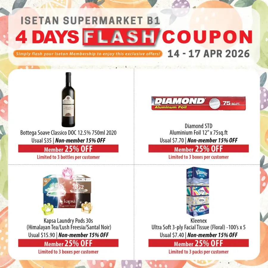 Isetan Supermarket B1: 4 Days Flash Coupon – Up to 30% Off