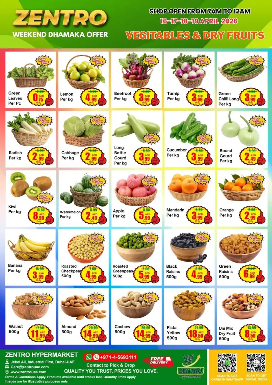 Zentro Hypermarket Dubai - Weekend Dhamaka Deals & Fresh Produce Offers 16-19 April 2026