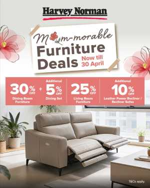 Harvey Norman SG Mom-morable Furniture Deals: 30% OFF flyer cover