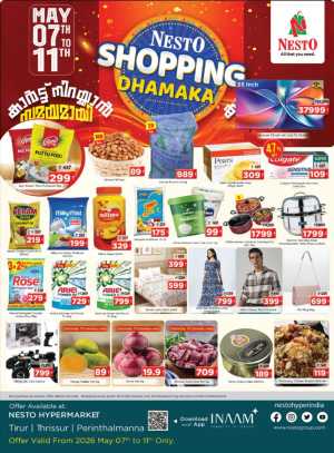 Nesto Thrissur Shopping Dhamaka Offers | Up to 50% OFF – May 2026 flyer cover