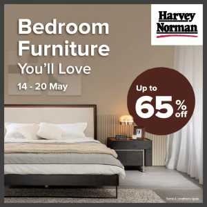 Harvey Norman Bedroom Furniture 65% Off | May 2026 flyer cover