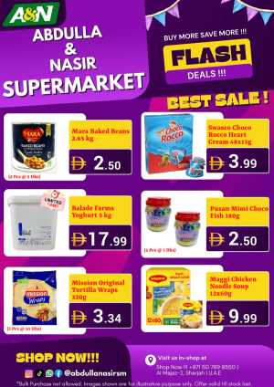 Abdulla and Nasir Supermarket Sharjah Flash Deals flyer cover