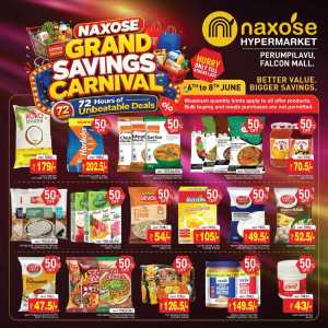Naxose Hypermarket Perumpilavu Grand Savings Carnival Offers flyer cover