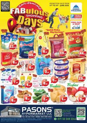 Pasons Sharjah Fabulous Shopping Days 11 to 14 June | Save Today flyer cover
