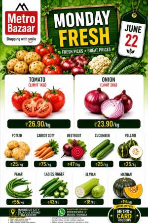Metro Bazaar Monday Fresh Vegetable Offers - Thalassery Store flyer cover