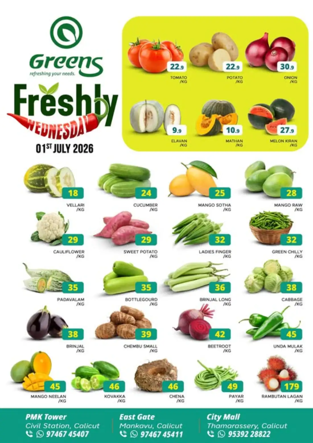 Greens Calicut Freshly Wednesday Vegetable Offers page 1