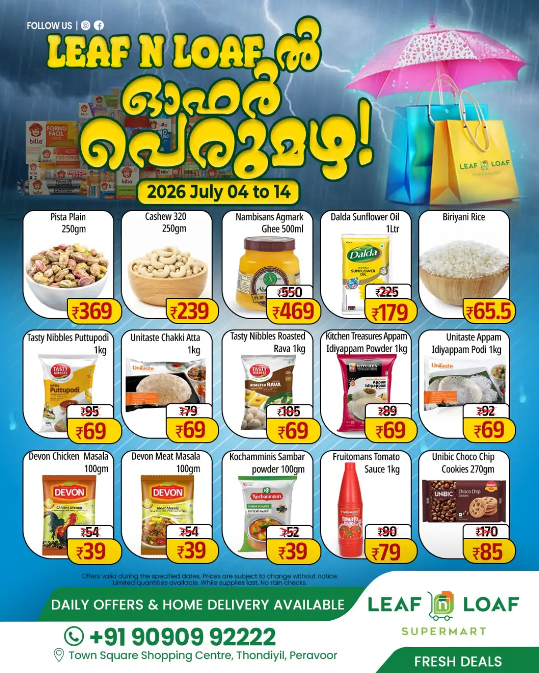Leaf N Loaf Supermart Peravoor Offer | Monsoon Sale page 1