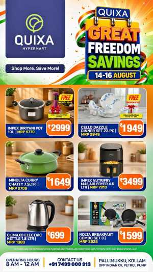 Quixa Hypermart Kollam Offers | Great Freedom Savings flyer cover