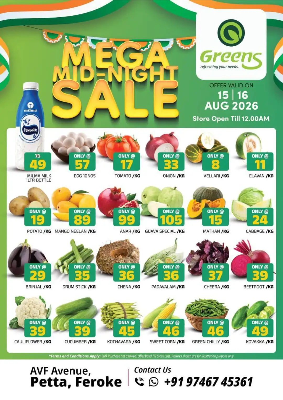 Greens Feroke Calicut Mega Midnight Sale | Grocery Offers page 1
