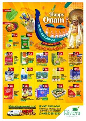 Riviera Supermarket Abu Dhabi Offers | Happy Onam Deals flyer cover
