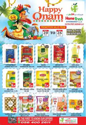 Home Fresh Abu Dhabi Offers Today | Happy Onam Deals flyer cover