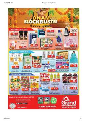 Grand Hypermarket Souq Al Jubail Offers | Onam Deals flyer cover