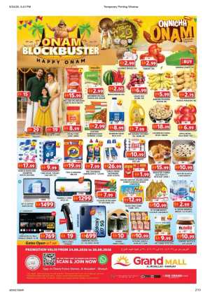 Grand Mall Al Musallah Offers | Onam Blockbuster Deals flyer cover