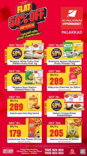 Kalyan Palakkad | Flat 50% Off on Groceries & Home Essentials flyer cover