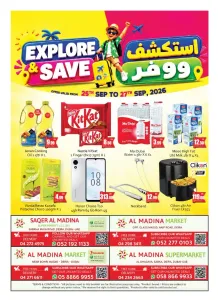 Saqer Al Madina & Al Madina Market Explore & Save Offers flyer cover