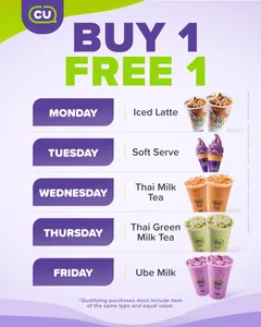Buy 1 Free 1 Deals at CU | Daily Beverage Offers flyer cover