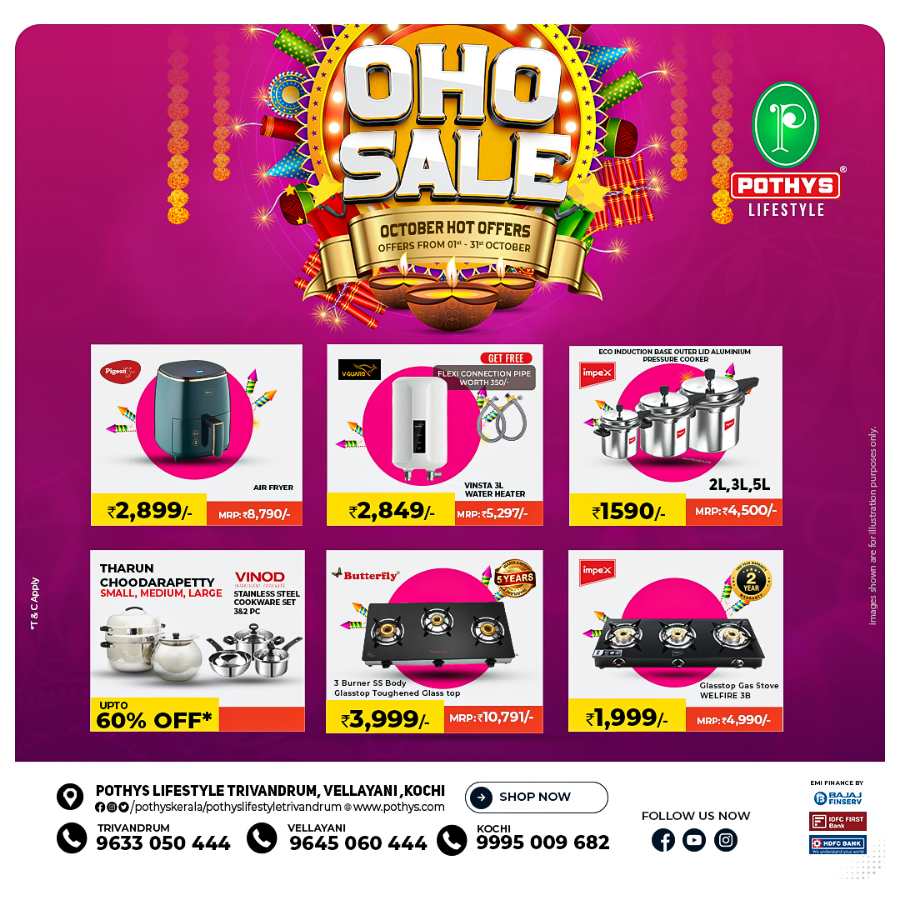 OHO SALE:  Shop for the latest fashion trends and home essentials! In Pothys Superstores Trivandrum