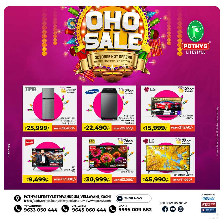 OHO SALE:  Shop for the latest fashion trends and home essentials! In Pothys Superstores Trivandrum