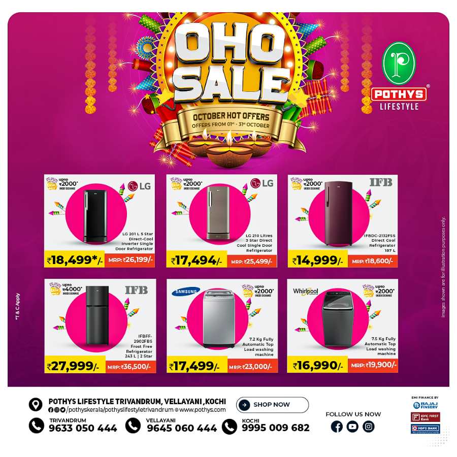 OHO SALE:  Shop for the latest fashion trends and home essentials! In Pothys Superstores Trivandrum