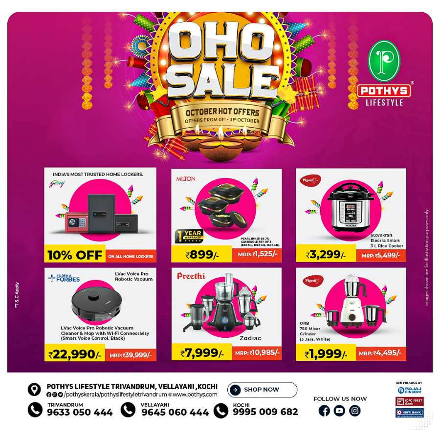 OHO SALE:  Shop for the latest fashion trends and home essentials! In Pothys Superstores Trivandrum