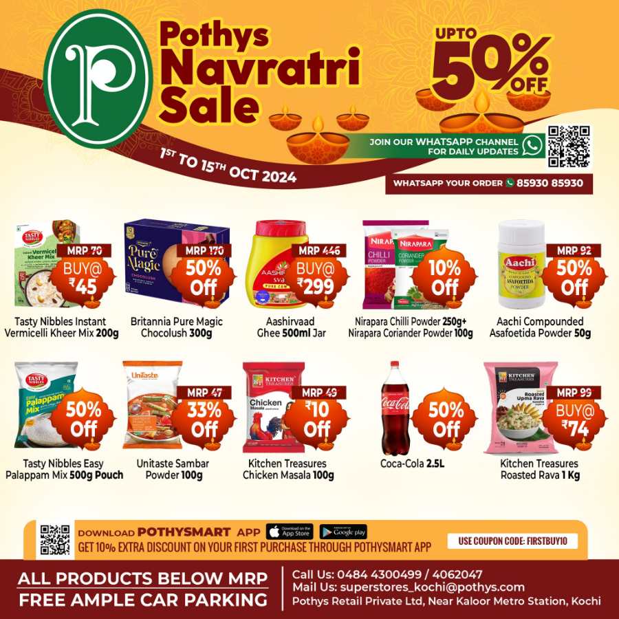 Navratri Sale: Get up to 50% OFF on Groceries & Home Essentials In Pothys Superstores Ernakulam