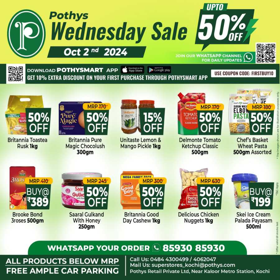 Grab fresh deals this Wednesday with up to 50% off! In Pothys Superstores Ernakulam