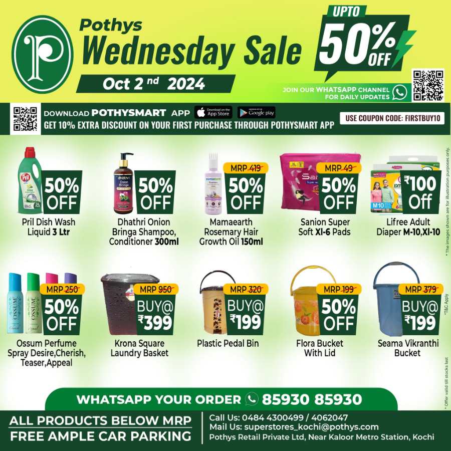 Grab fresh deals this Wednesday with up to 50% off! In Pothys Superstores Ernakulam