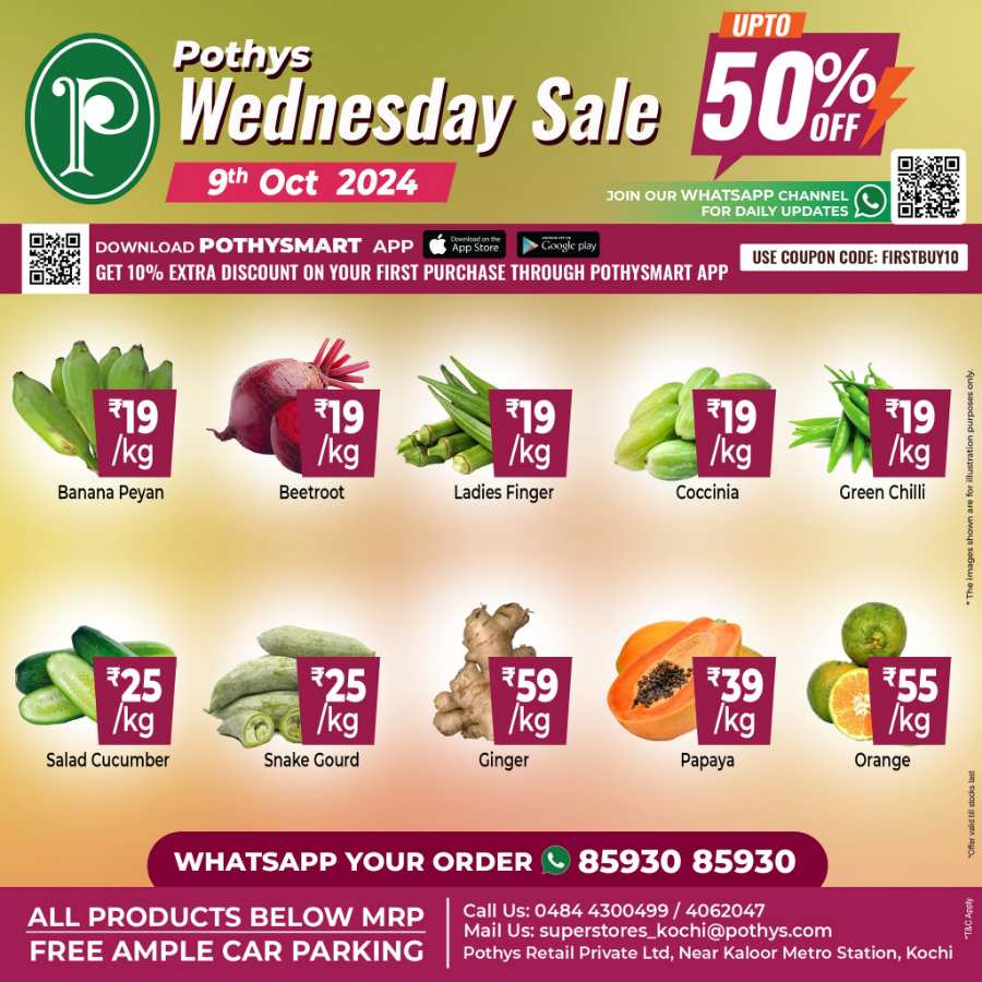 Don't miss out on the Wednesday Sale with up to 50% off! In Pothys Superstores Ernakulam