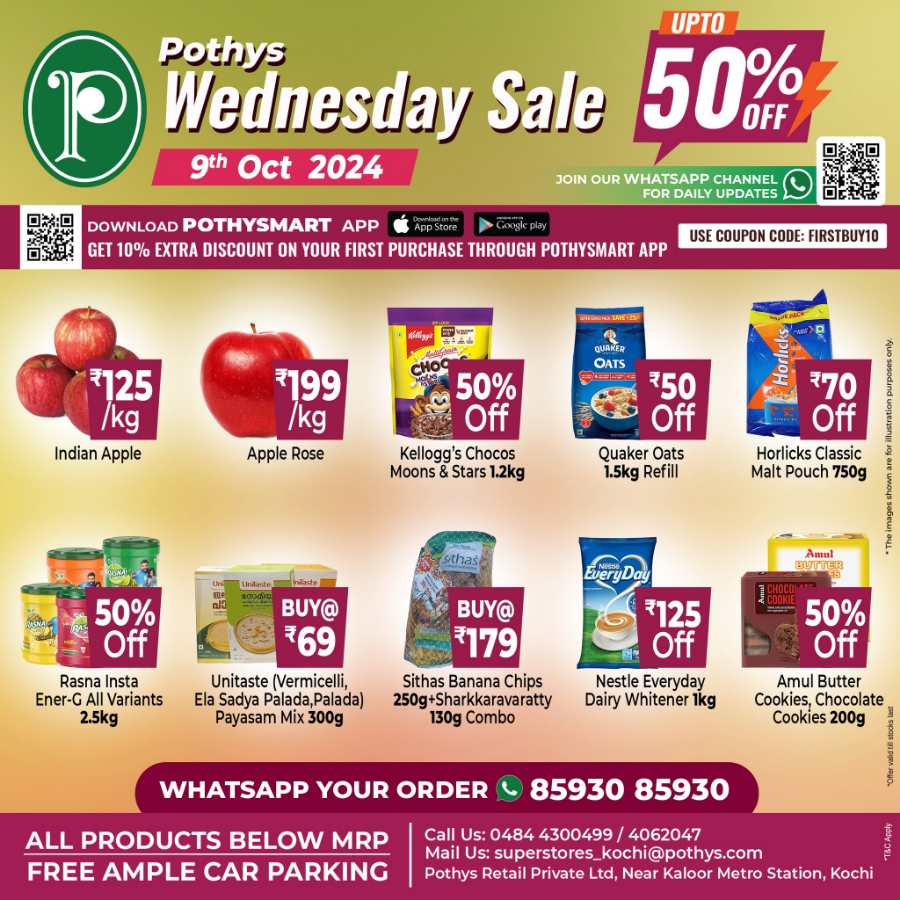 Don't miss out on the Wednesday Sale with up to 50% off! In Pothys Superstores Ernakulam