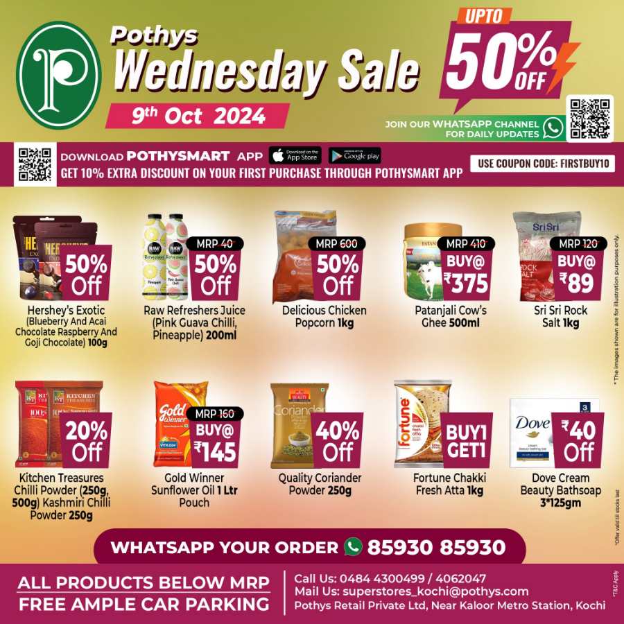 Don't miss out on the Wednesday Sale with up to 50% off! In Pothys Superstores Ernakulam