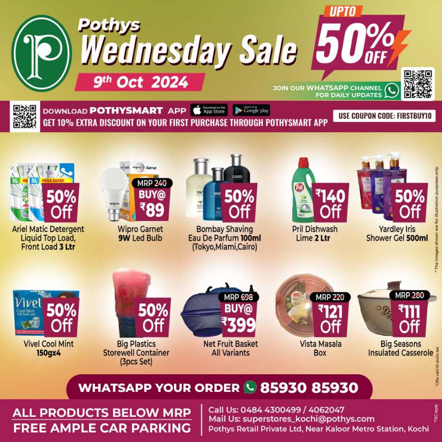 Don't miss out on the Wednesday Sale with up to 50% off! In Pothys Superstores Ernakulam