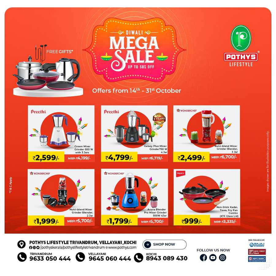 Diwali Exciting Mega Sale on Laptops and Home Appliances In Pothys Superstores Trivandrum